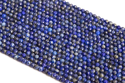 #ad 2 3MM Genuine Natural Lapis Lazuli Beads Grade AA Faceted Round Loose Beads 15quot; $5.99