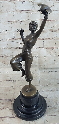 #ad signed: XR.Philippe Bronze Girl Dancing w Parrot bird Bronze Sculpture Figure $249.00