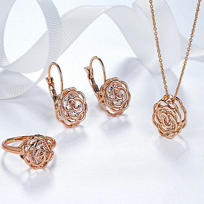 #ad Rose Is A Rose Set Of RingEarrings and Pendant With Chain In 18kt Rose Crystals $32.88