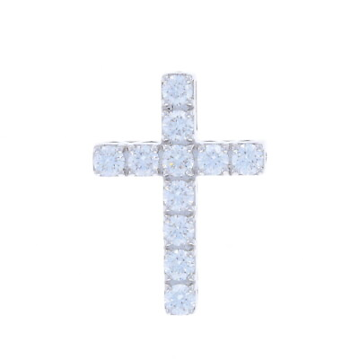 #ad White Gold Diamond Cross Pendant 18k Round Brilliant .75ctw Faith $2159.99