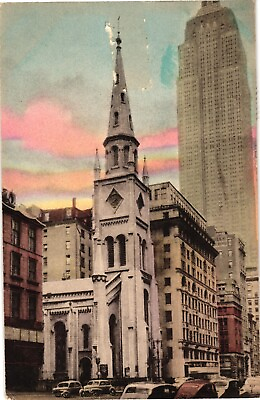 #ad Marble Collegiate Church New York City Hand Colored Albertype 1949 Postcard $8.19