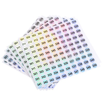 #ad Number Stickers 301 to 350 Round Number Labels Reflective Sticker 10 Sheets AU $16.36