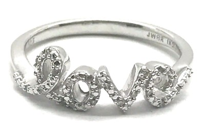 #ad Sterling Silver 925 Petite Elegant Pave Diamond Love Script Word Cocktail Ring 7 $74.00