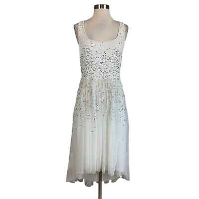 #ad Adrianna Papell Women#x27;s Cocktail Dress White Beaded Fit and Flare Size 8 $69.99