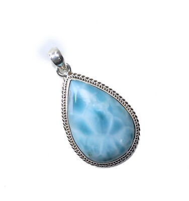#ad 925 Sterling Silver Natural Larimar Smooth Pendant Cabochon Size 33X22MM Jewelry $29.59