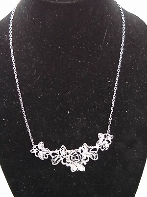 #ad Vintage Necklace with Filigree Pendant 20quot; Silver Tone $10.50