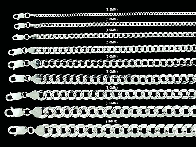 #ad SOLID 925 Sterling Silver DIAMOND CUT CURB Chain Cuban Link Necklace Bracelet $15.99
