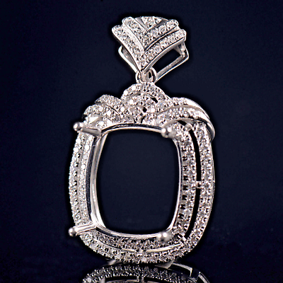 #ad Custom Pendant Semi Mount Natural Diamond Charm 14K White Gold Cushion 14×12mm $635.00