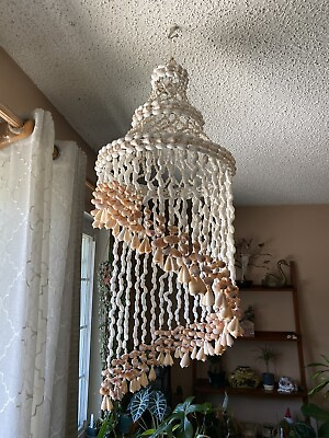 #ad Vintage Shell Hanging Chandelier Beach Decor Shell Art 34” $60.00