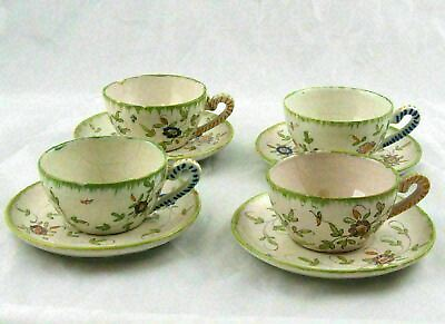 #ad 4 Antique French Faience Bird Cups amp; Saucers $48.95