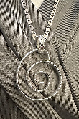 #ad Handmade Hypnotic Circle 925 Sterling Silver Necklace 23 Inch Chain $60.00