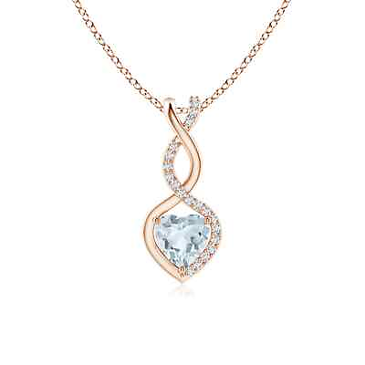 #ad Aquamarine Infinity Heart Pendant with Diamonds in 14K Rose Gold A Size 5MM $395.10