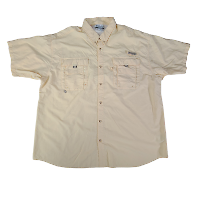 #ad Columbia PFG Men XXL Short Sleeve Vented Fishing Shirt Yellow Button Omnishade $18.88