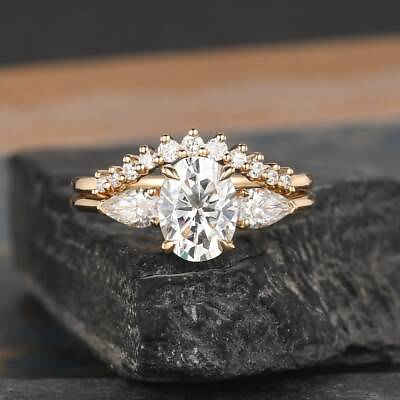 #ad Moissanite Oval Three Stone Bridal Engagement Ring 1.00 Ct 14K Yellow Gold Over $201.00