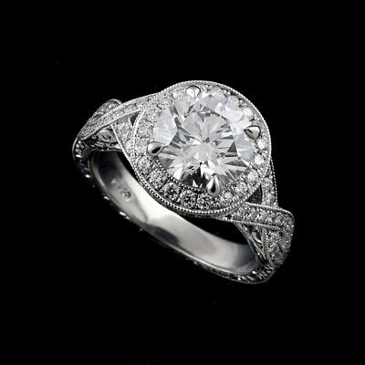 #ad Vintage Style Inspired Pave Set Diamond Double Halo Platinum 950 Engagement Ring $2999.00