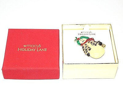 #ad Macy#x27;s Holiday Lane Christmas Pin Brooch Snowman Enamel Colorful Bell w Box $9.99