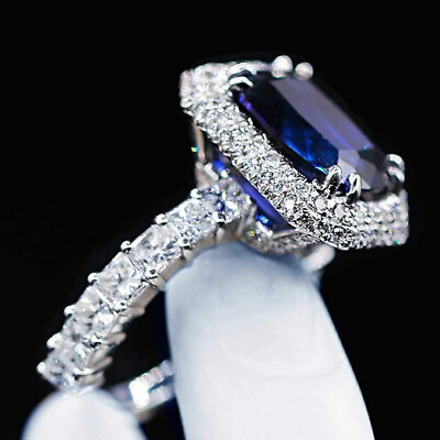 #ad 2.50Ct Cushion Lab Created Blue Sapphire Halo Wedding 14K White Gold Finish $44.16