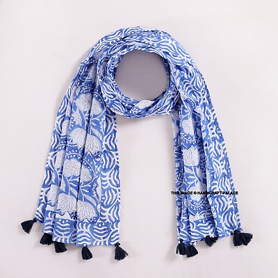 #ad Hand Block Printed Women Long Dupatta Stole Scarf Indian Cotton Fabric Scarves $12.59