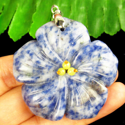 #ad SK64016 Carved Sodalite Flower Pendant Bead 46x8mm $10.13