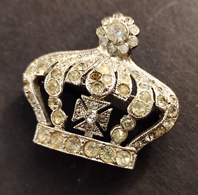 #ad Vintage Brooch American with Crystals Shaped Crown #x27;60 Vtg Crown Brooch $23.42