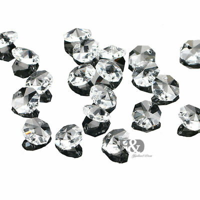 #ad 50PCS Clear Crystal Octagon Beads Glass Chandelier Part Prism Wedding Decor 14mm $3.67