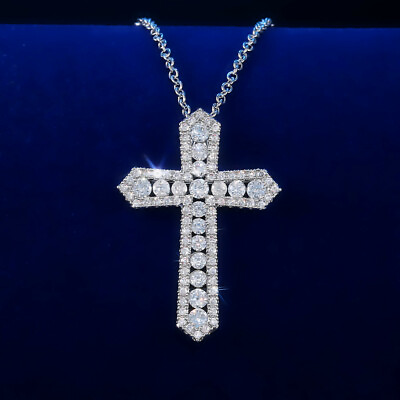 #ad Luxury Cross 925 Silver Necklace Pendant Cubic Zircon Women Men Party Jewelry C $3.93