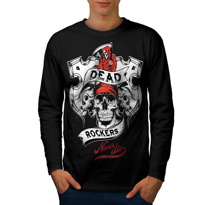 #ad Wellcoda Dead Rockers Grim Skull Mens Long Sleeve T shirt Graphic Design GBP 17.99