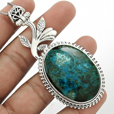 #ad Natural Azurite Gemstone Pendant Ethnic 925 Sterling Silver Indian Jewelry B21 $80.60