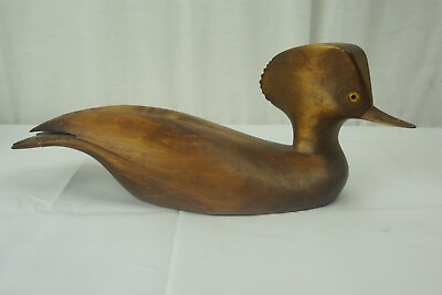 #ad C. Hargraves Hand Carved Wooden Hooded Merganser Duck Signed 15quot; Long w Card $249.95