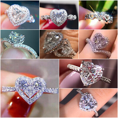 #ad Heart Cubic Zircon Fashion 925 Silver Filled Ring Women Wedding Jewelry Sz 6 10 C $2.80