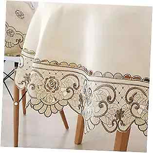 #ad 59quot; Round Luxury Cutwork Embroidery Tablecloth Classic Round 59quot; 150cm Brown $41.98