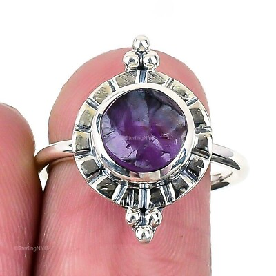 #ad Birthday Gift For Her Natural Sage Amethyst Statement Ring Size 8 925 Silver $11.99
