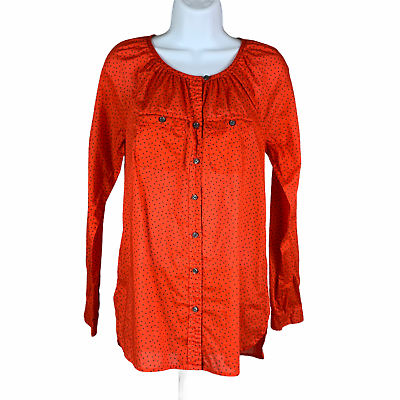 #ad LOFT sz XS Orange Polka Dot Blouse LS Round Neckline Lightweight Top Shirt $7.69