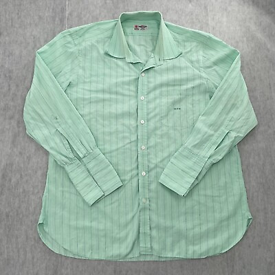 #ad Turnbull Asser Shirt Adult 2XL Green Stripe French Cuffs England Dress Button Up $39.96