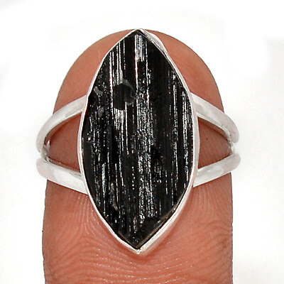 #ad Natural Black Tourmaline 925 Sterling Silver Ring Jewelry s.8 CR26930 $15.99