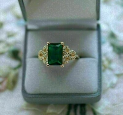 #ad Gorgeous Emerald Simulated Emerald Engagement Pretty Ring 14K Yellow Gold Plated $139.99