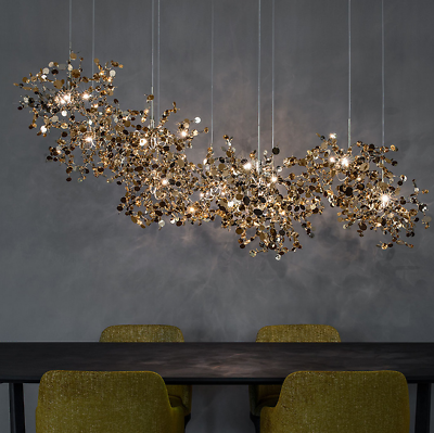 #ad Lighting Hand Made Stainless Steel Leaves Chandelier Lamp Living Room New Decor $293.69