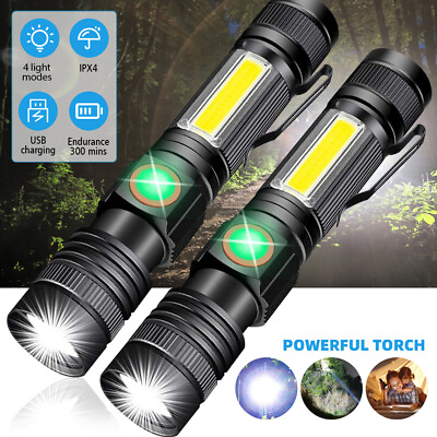 #ad 2PACK Rechargeable Flashlight with COB Work Light Handheld LED Flashlights $22.99