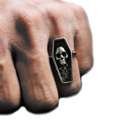 #ad gothic coffin skull ring women sterling silver 925 punk alchemy satanic occult $65.00