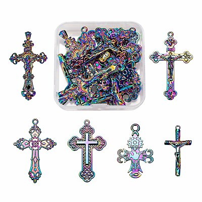 #ad 12pc Multi color Cross with Jesus Alloy Pendants Nickel Free Hang Charms 44 58mm $16.25