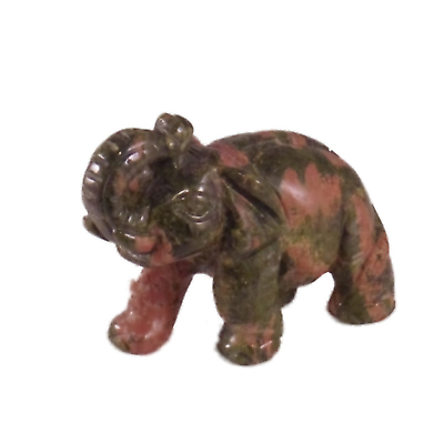 #ad Unakite Pink Green Elephant Figurine Gemstone Statue 2.5 Inch Collectible Decor $24.95