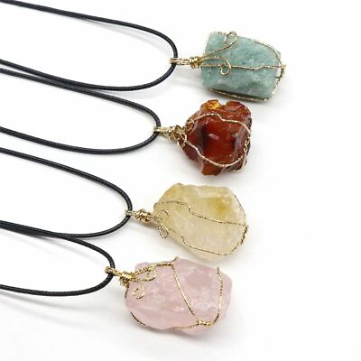 #ad Natural Gemstone Necklace Chakra Stone Pendant Energy Healing Crystal with Chain $5.51