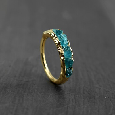 #ad Natural Raw Apatite Gemstone Gold Plated Fashion Design Handmade Rings Jewelry $14.90