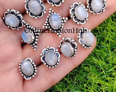 #ad Natural Moonstone Gemstone 925 Sterling Silver Plated Lot Stud Tops Earrings $27.09