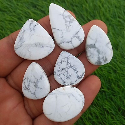 #ad 6 Piece Natural Howlite Cabochon Loose Gemstone 25 37 mm Wholesale Lot $22.49