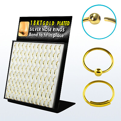 #ad Wholesale 18K Gold 96PCS Nose Hoops Rings Acrylic display Nose Piercings Jewelry $127.75