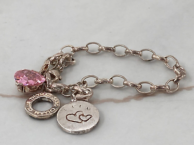 #ad Thomas Sabo Sterling Silver Dangle Charm Link Bracelet Pink Heart Daughter Girl $38.24