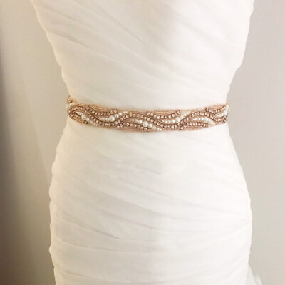 #ad Handmade Pearl Crystal Bride Sash Rhinestone Belts Wedding Accessories 17.7in $10.43