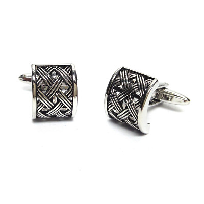 #ad NEW SILVER CURVED CROSS PATTERN CUFFLINKS X2PSF232 65.05 FREE POUCH GBP 7.99