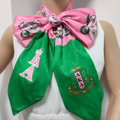 #ad AKA Pink and Green Satin Stole Scarf $33.00